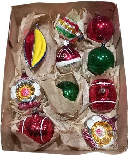 set van 10 oude glazen kerstballen., Ophalen, B, Gebruikt, B