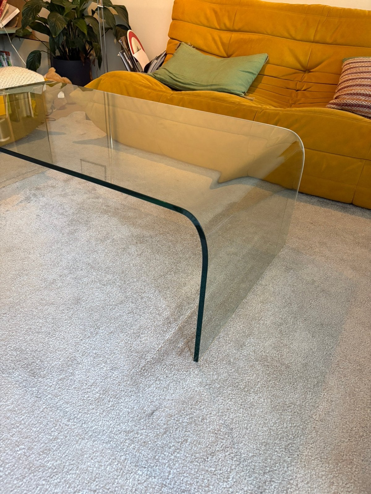 Table basse « pont » en verre trempé, Ophalen, Gebruikt, 100 tot 150 cm, Design contemporrain