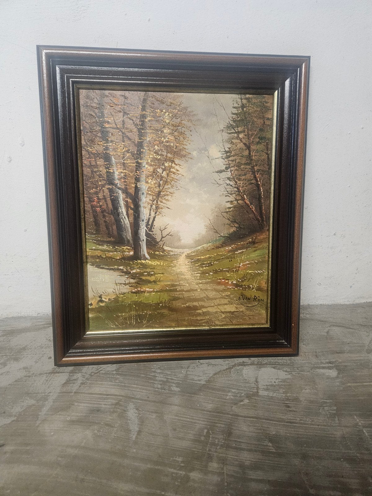schilderij met houten lijst., Antiek en Kunst, Ophalen, Landschap, Doek