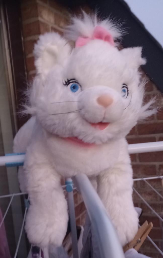Knuffel.kat 40 cm, wit met roze strik., Ophalen, Roze, Kat