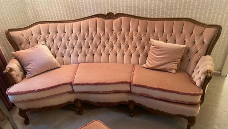 Zetel Roze, Louis XV, Barok, Chesterfield, Nieuw gestoffeerd, Antiek en Kunst, Ophalen