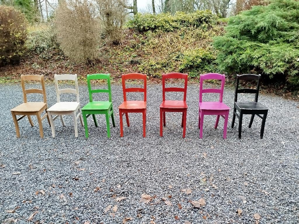 7 chaises de Herve vintage, Maison & Meubles, Autres couleurs, Enlèvement, Herve, Bois