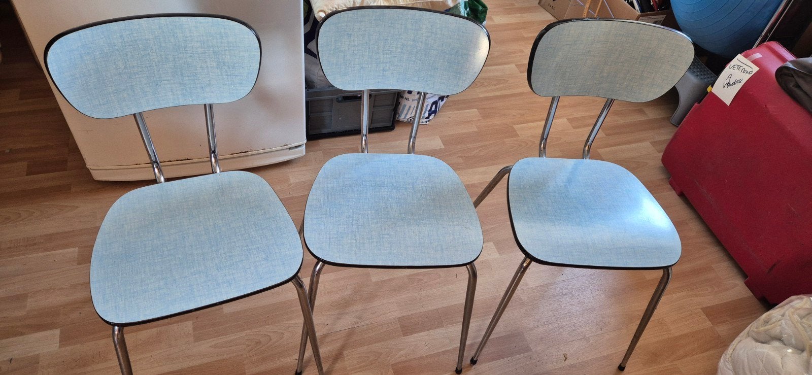 3 chaises vintage fornication bleu, Huis en Inrichting, Stoelen, Eén, Blauw, Ophalen