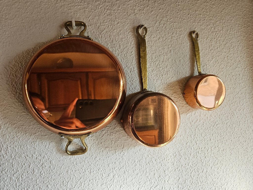 Vintage koperen pannenset – 3 stuks, Antiquités & Art, Antiquités | Bronze & Cuivre, Cuivre, Enlèvement
