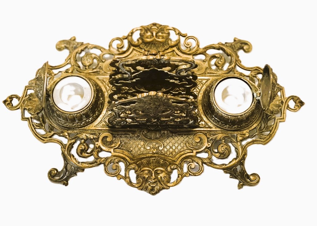 Encrier français avec porte-lettres et coupes Bacchus., Antiquités & Art, Enlèvement ou Envoi