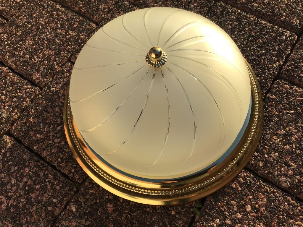 Lampe avec abat-jour en verre laiteux., Enlèvement, Utilisé, Verre, E27 (grand)