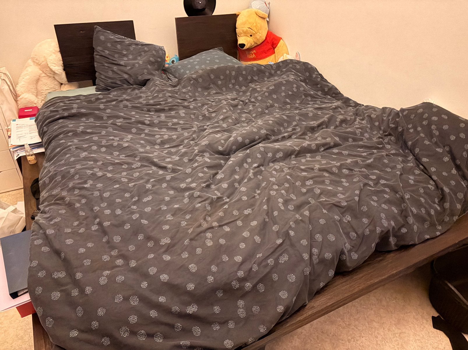 Kingsize bed met 2 nachtkastjes, Ophalen, Gebruikt, Bruin, 210 cm