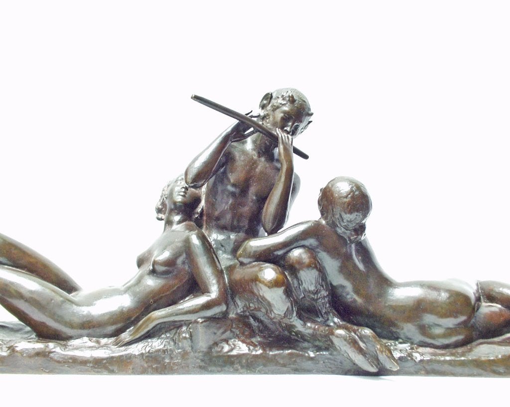 Art Deco Beeld - Ary Bitter - Faun with Maidens., Art deco, Gemerkt, Brons, Scène