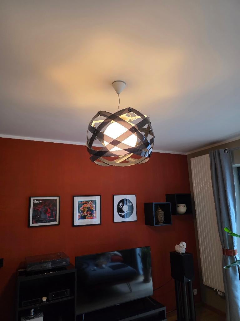 Lustre design noir avec globe en verre (Très bon état), Enlèvement ou Envoi, Comme neuf, Verre, Moderne