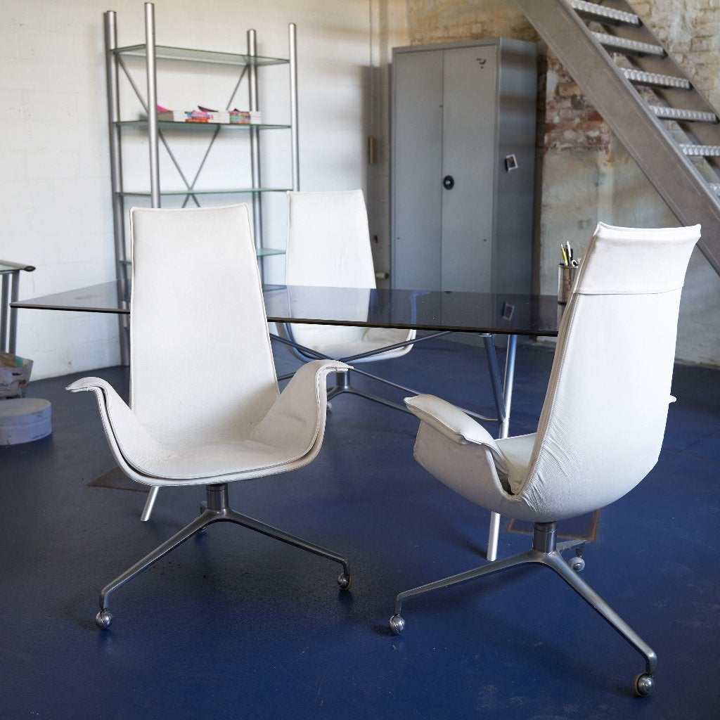 Preben Fabricius Jorgen Kastholm tulip chair vintage, Huis en Inrichting, Ophalen, Wit, Leer, Drie