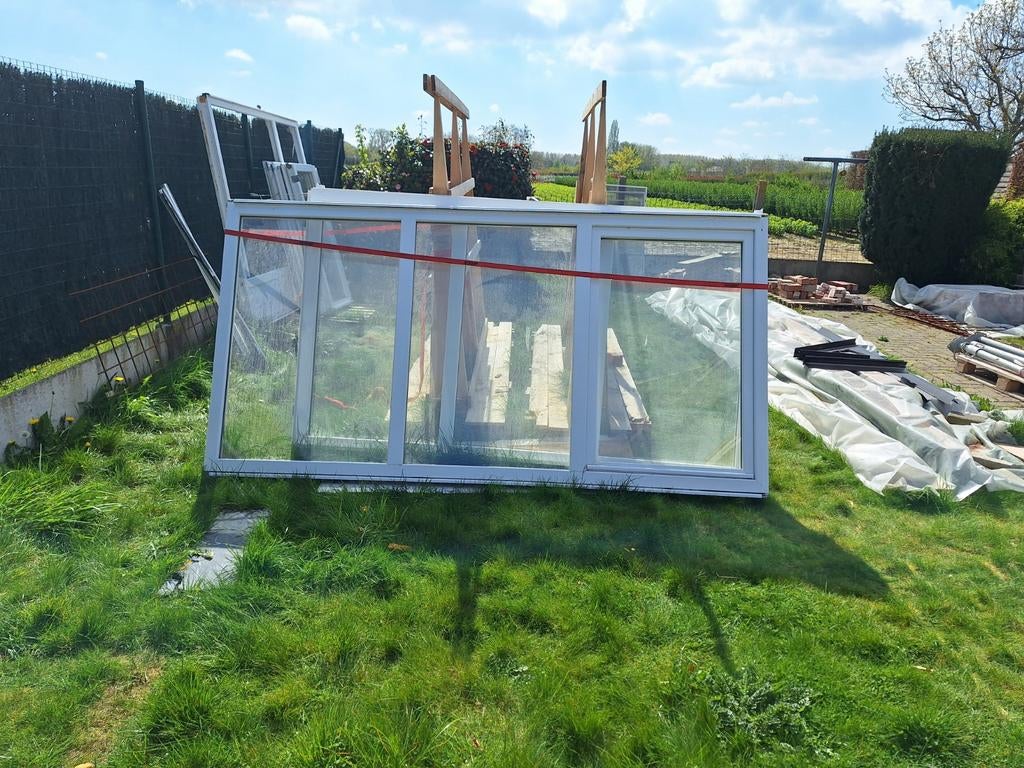 Raam 3 delen (2 vast + 1 draai kip) 144 x 281 cm, Doe-het-zelf en Bouw, Glas en Ramen, Ophalen, Gebruikt, Gevelraam of Ruit, Dubbelglas