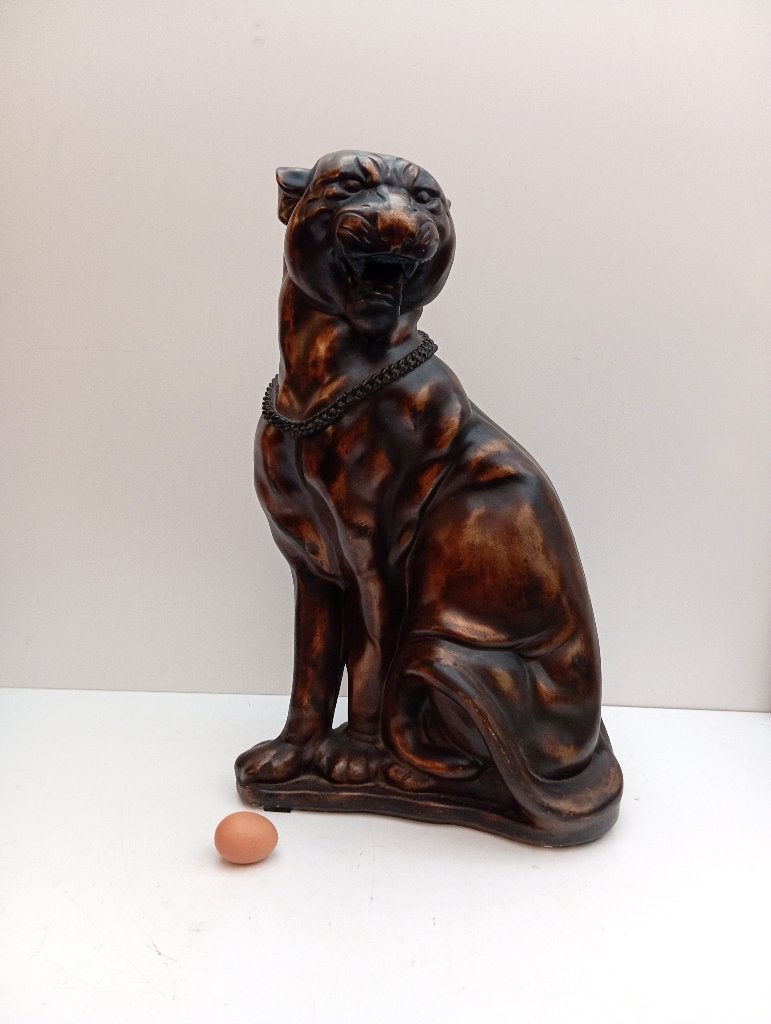 GROOT BEELD PANTER JAGUAR BRONS PATINE, Antiek en Kunst, Ophalen, Gips, 50 - 100 cm, Zoogdier