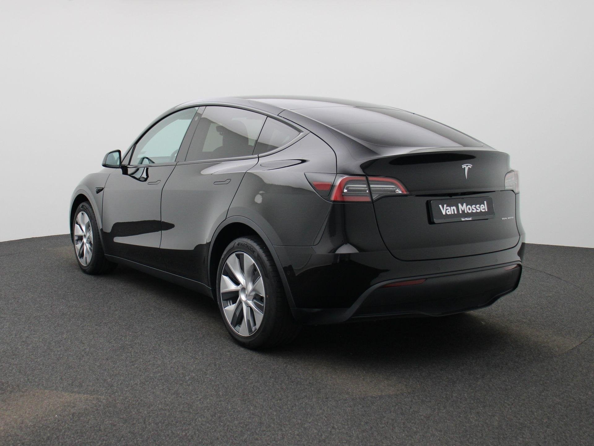 Tesla Model Y Long Range AWD 75 kWh LEDER | CAMERA | APPS |, Auto's, Automaat, Stof, Gebruikt, Zwart