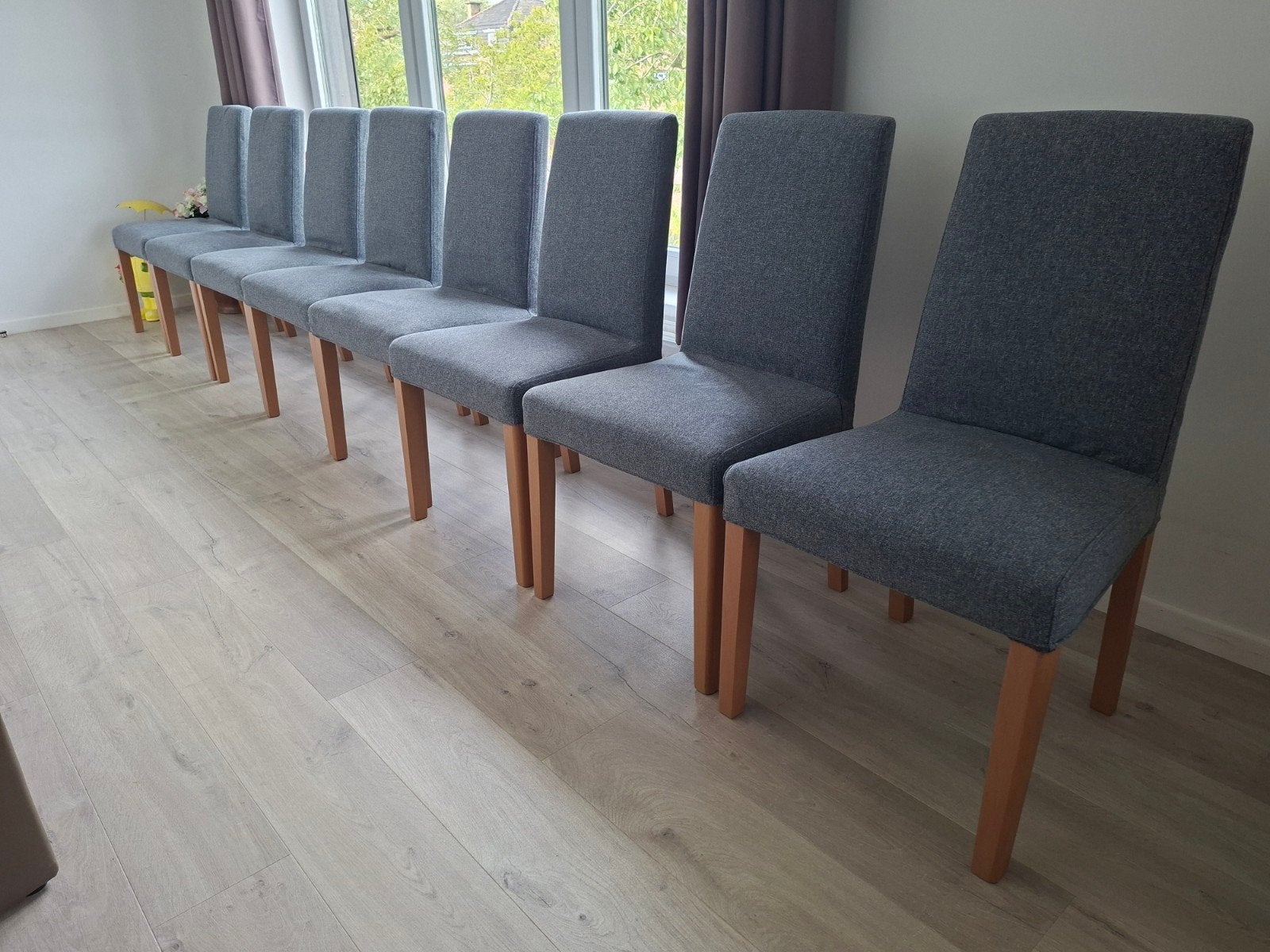 8 stoelen nieuw eikpatroon middengrijs, Ophalen