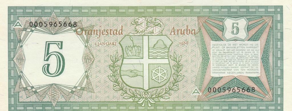 ORANJESTAD ARUBA 1986 5 FLORIN, Postzegels en Munten, Ophalen, Midden-Amerika, Los biljet