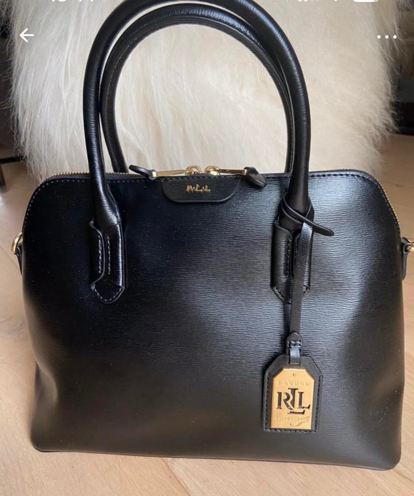 Ralph Lauren authentieke zwarte leren handtas, Handtassen en Accessoires, Tassen | Damestassen, Ophalen, Zo goed als nieuw, Zwart