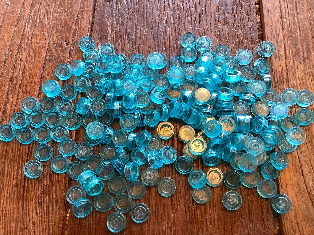 Lego tegeltjes 1x1 rond trans light blue 175 st / 308-A3, Ophalen of Verzenden, Zo goed als nieuw, Losse stenen, Lego