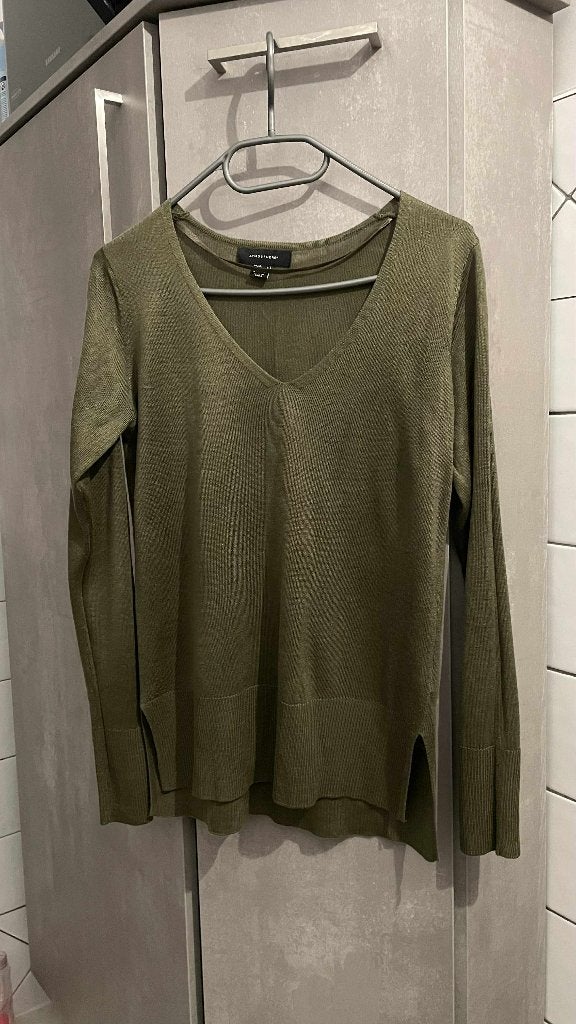 DUNNE kaki ATMOSPHERE SWEATER MET V-hals S, Ophalen of Verzenden, Zo goed als nieuw, Maat 36 (S), ATMOSPHèRE
