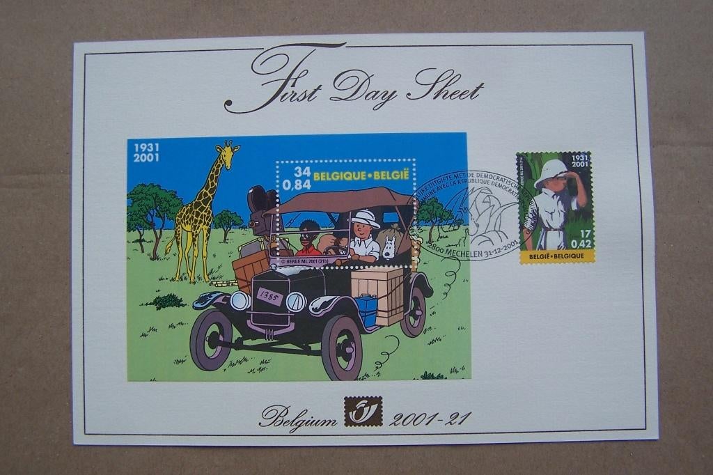 Timbre First Day Sheet  Congo  2001-21, Enlèvement ou Envoi, Neuf, Hergé