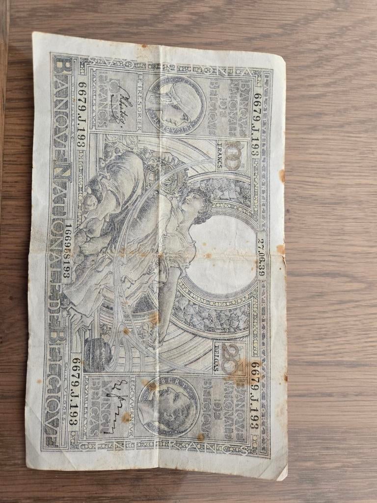 100 frs  20 belges année 27/06/1939, Postzegels en Munten, Bankbiljetten | Nederland