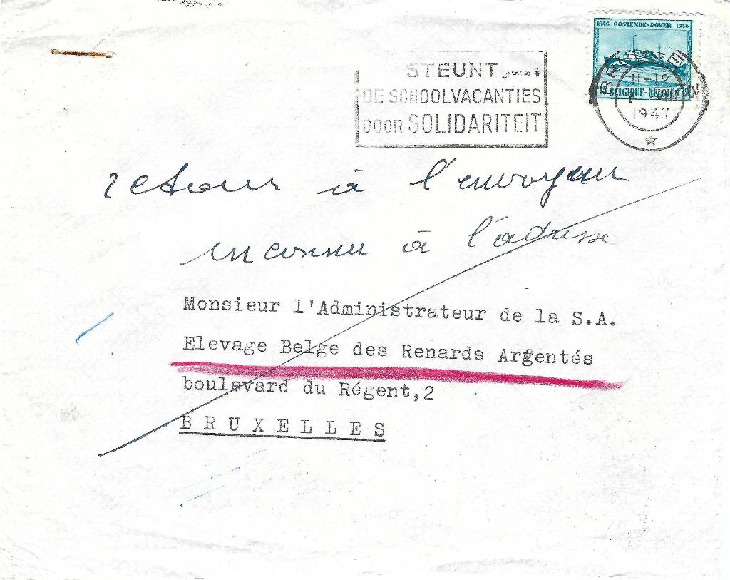 envoi retourné depuis Bruges, Enlèvement ou Envoi, Enveloppe