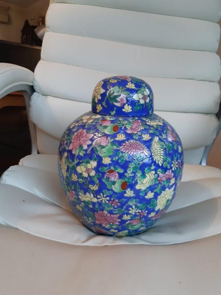 Grand pot gingembre - faïence émaillée polychr. décor émaux, Antiek en Kunst, Antiek | Keramiek en Aardewerk, Ophalen of Verzenden