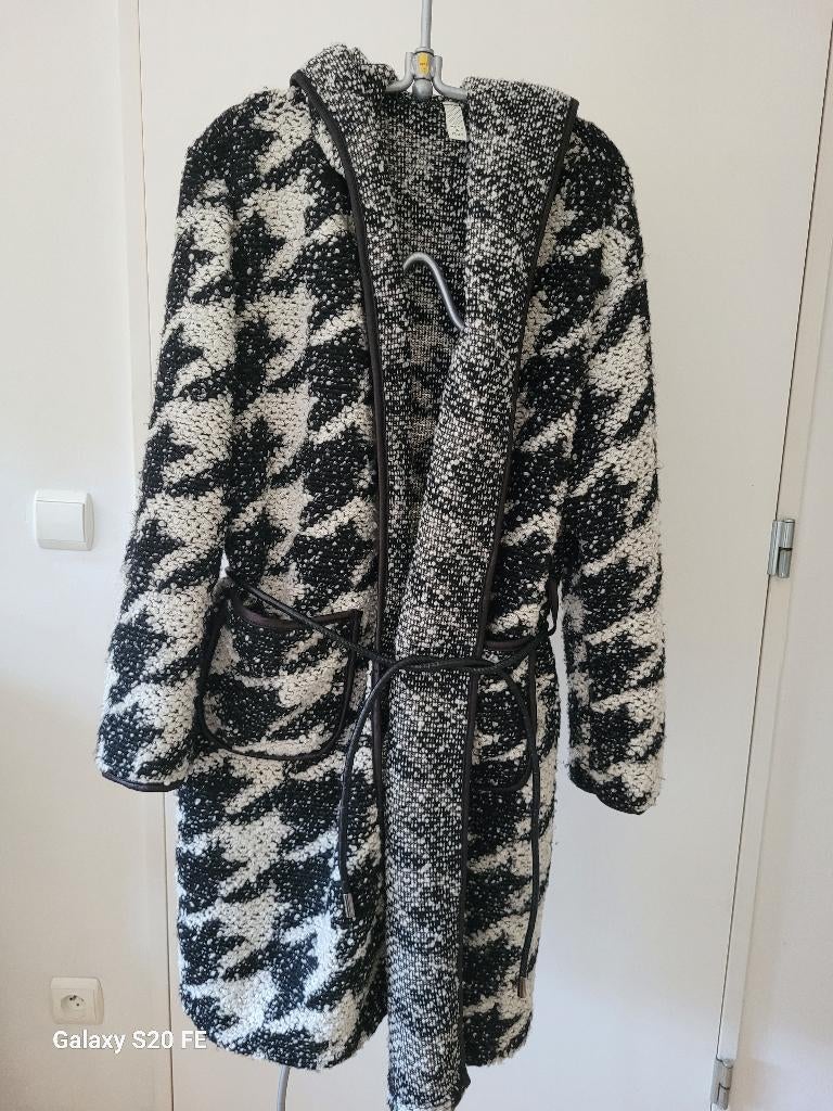 Elegante zwart-wit pied-de-poulepatroon driekwartsjas, Made in Italy, Ophalen, Zo goed als nieuw, Overige kleuren