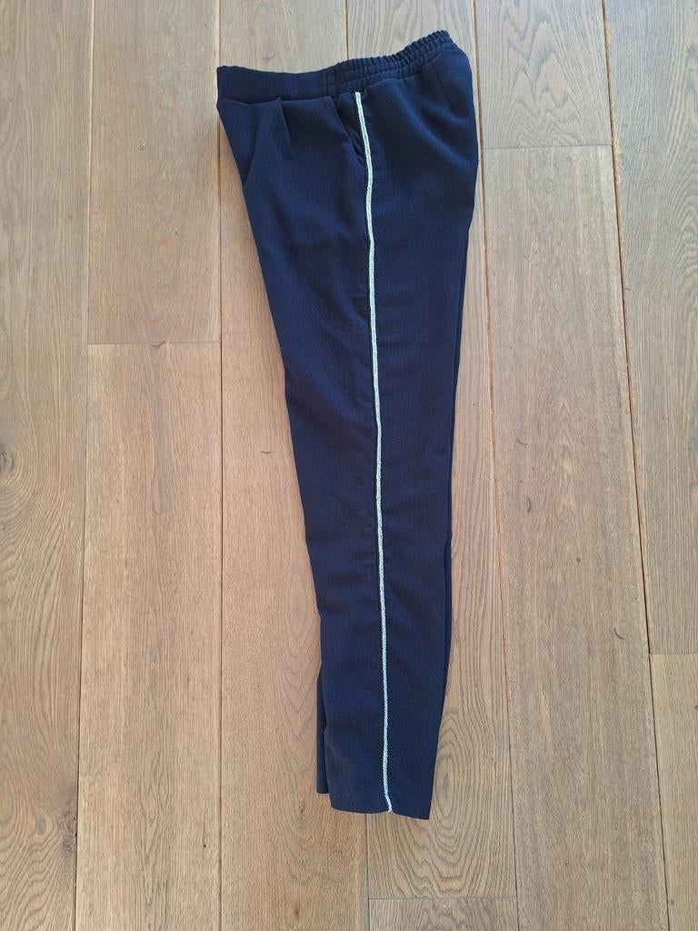 Donker blauwe broek met zilveren bies aan beide zijden 14j, Enlèvement ou Envoi, Comme neuf, Fille, Pantalon