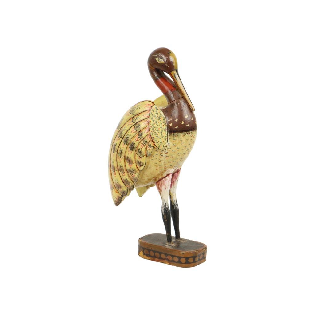 Massief Houten Tropische Vogel Beeld Sculptuur Handbeschilde, Verzamelen, Beelden en Beeldjes, Gebruikt, Dier, Ophalen of Verzenden