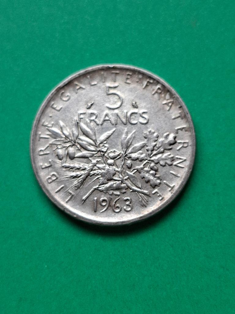 1963 Frankrijk 5 frank in zilver met zaaister, Postzegels en Munten, Verzenden, Frankrijk, Losse munt, Zilver