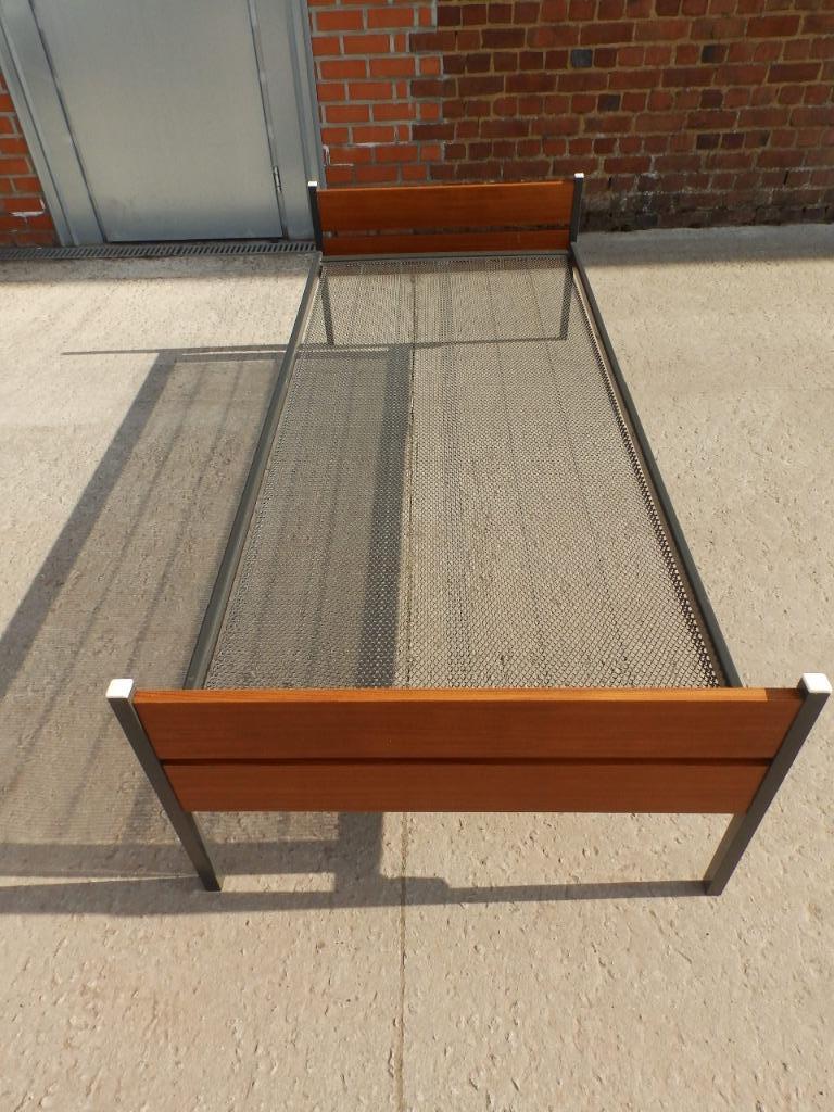 Vintage teakbed met boxspring 190 x 80 cm, Huis en Inrichting, Slaapkamer | Bedden, Ophalen, Gebruikt, Eenpersoons, Bruin