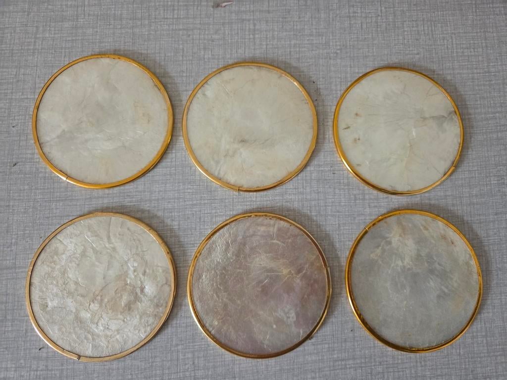 6 vintage 70's parelmoer onderleggers, Antiek en Kunst, Ophalen of Verzenden