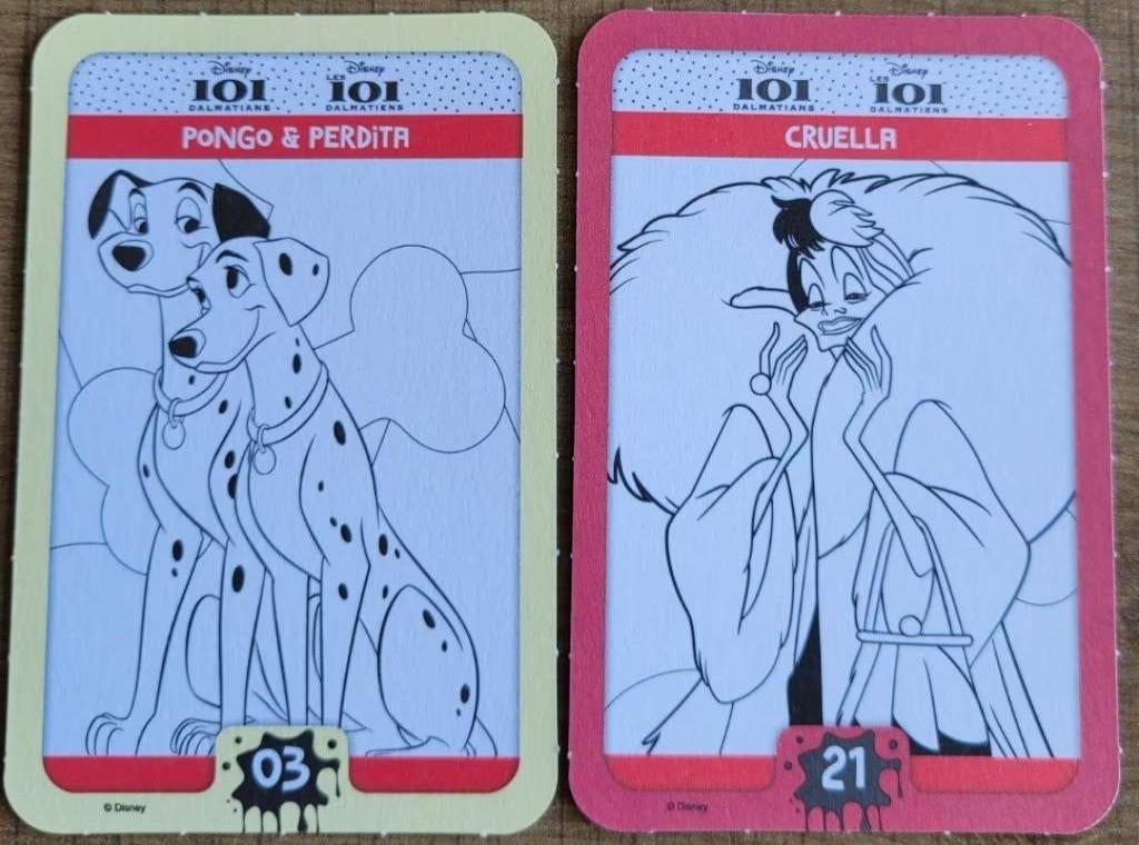 101 Dalmatiërs: 2 verzamelkaarten Disney Colour Magic, Verzamelen, Ophalen of Verzenden, Zo goed als nieuw, Film, Foto of Kaart