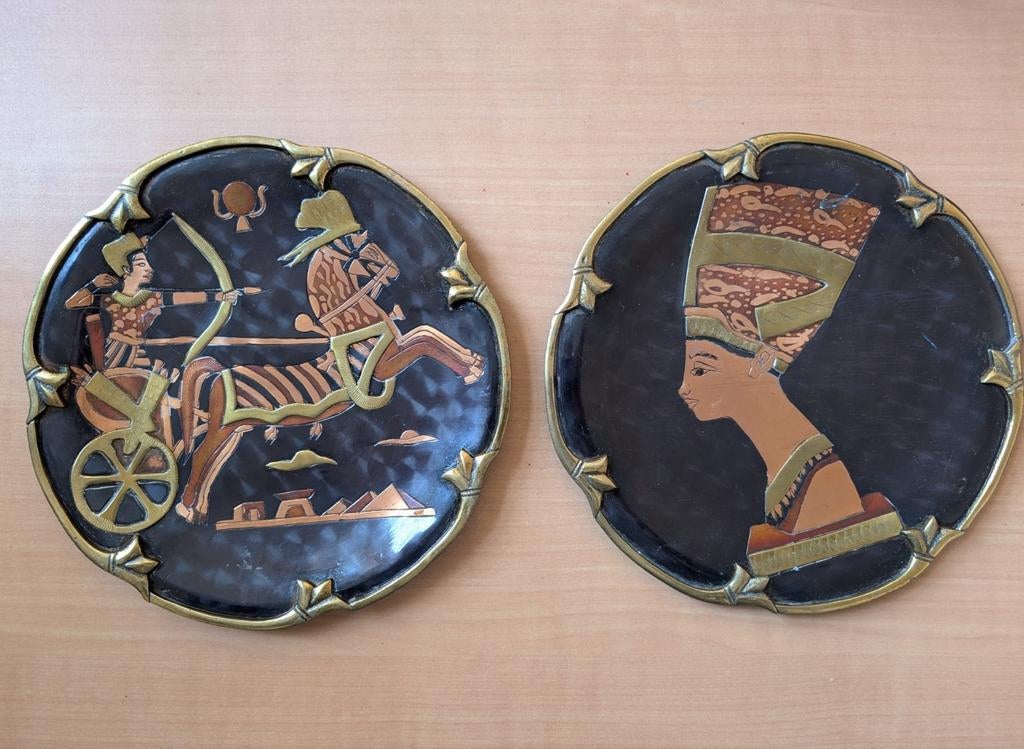 Decoratieve koperen platen die het oude Egypte voorstellen, Antiek en Kunst, Ophalen of Verzenden