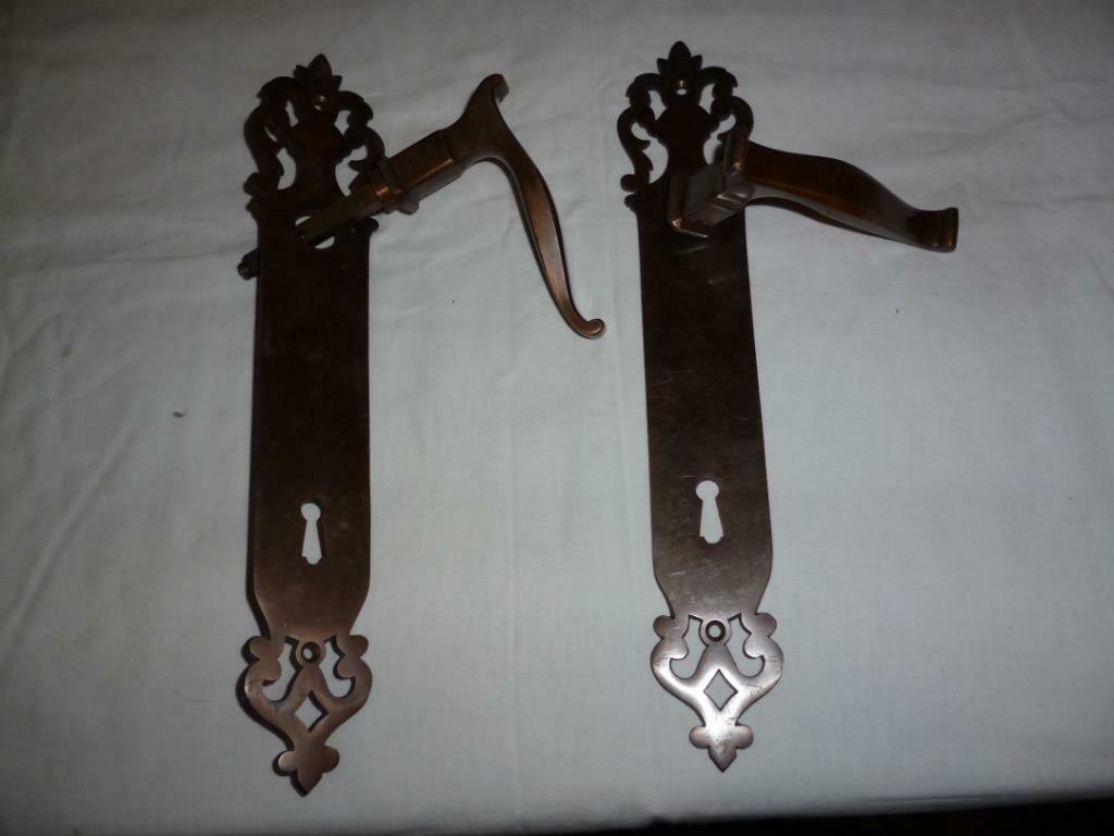 Deurklink deurgarnituur in koper brons klink deur of poort, Doe-het-zelf en Bouw, Ophalen of Verzenden