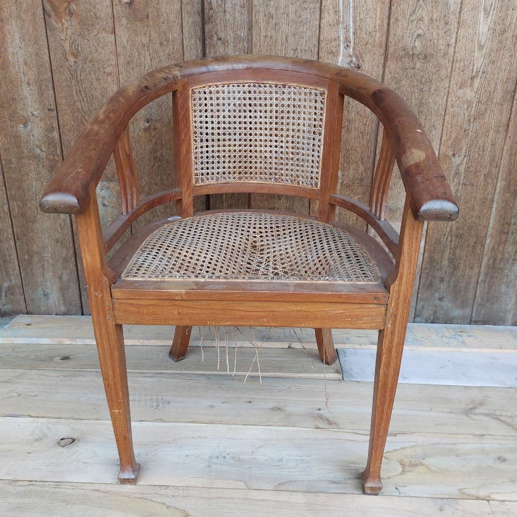 BIJZETSTOEL/-ZETEL met rotan vlechtwerk, Rustiek / Authentiek / Antiek / Klassiek, Moins de 75 cm, Enlèvement, Utilisé
