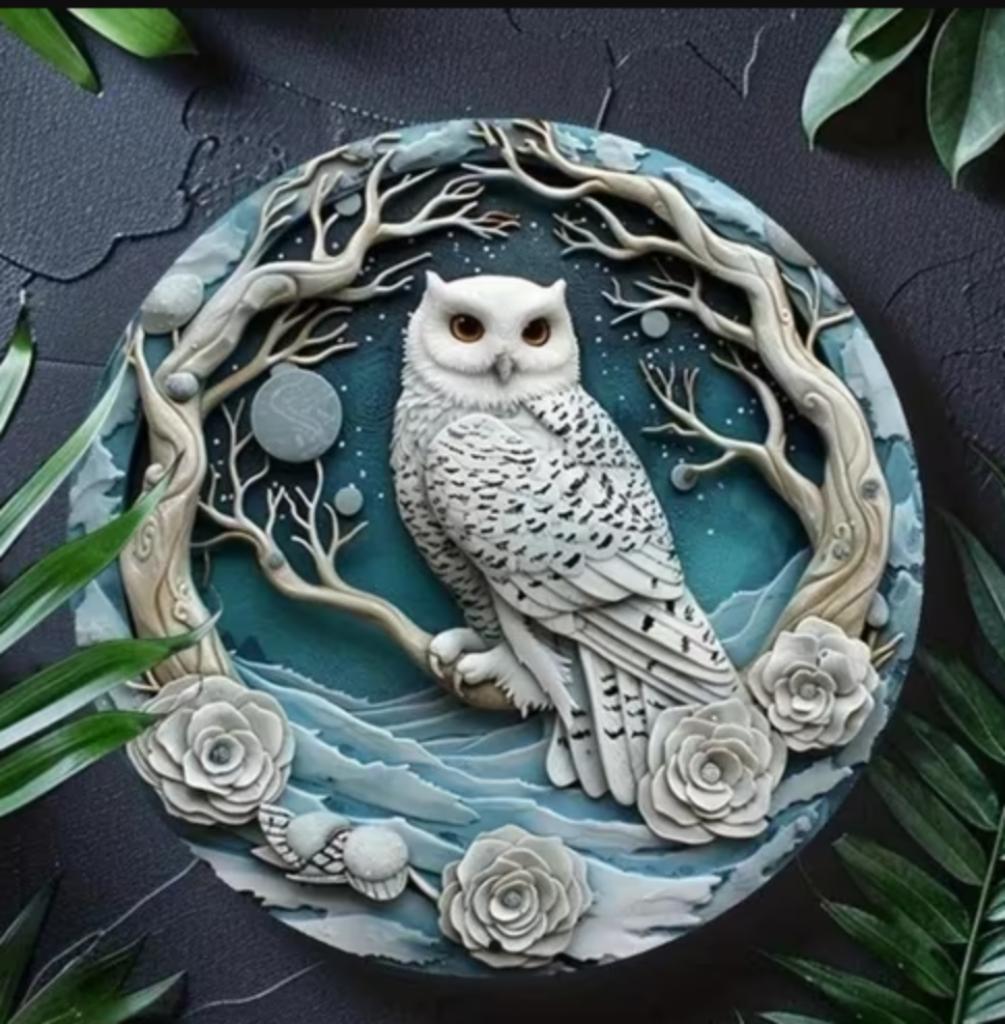 Plaque ronde vintage en métal White Owl (20 cm), Maison & Meubles, Accessoires pour la Maison | Décorations murale, Neuf, Enlèvement ou Envoi