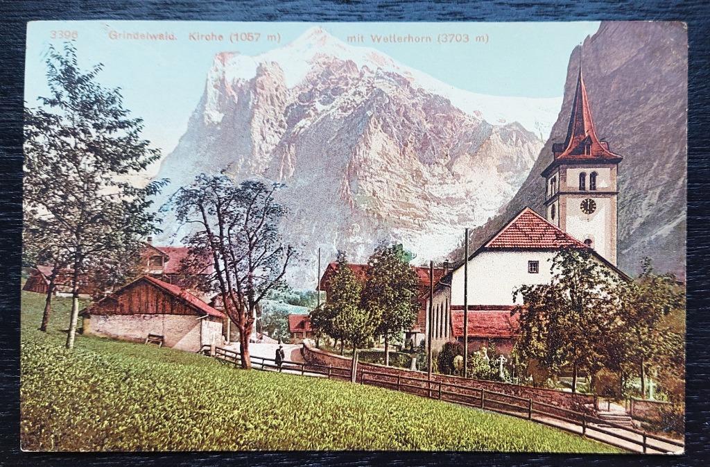 Grindelwald Kirche (1057 m) mit Wetterhorn n 3396 Edition P, Enlèvement ou Envoi, Avant 1920, Non affranchie, Europe autre