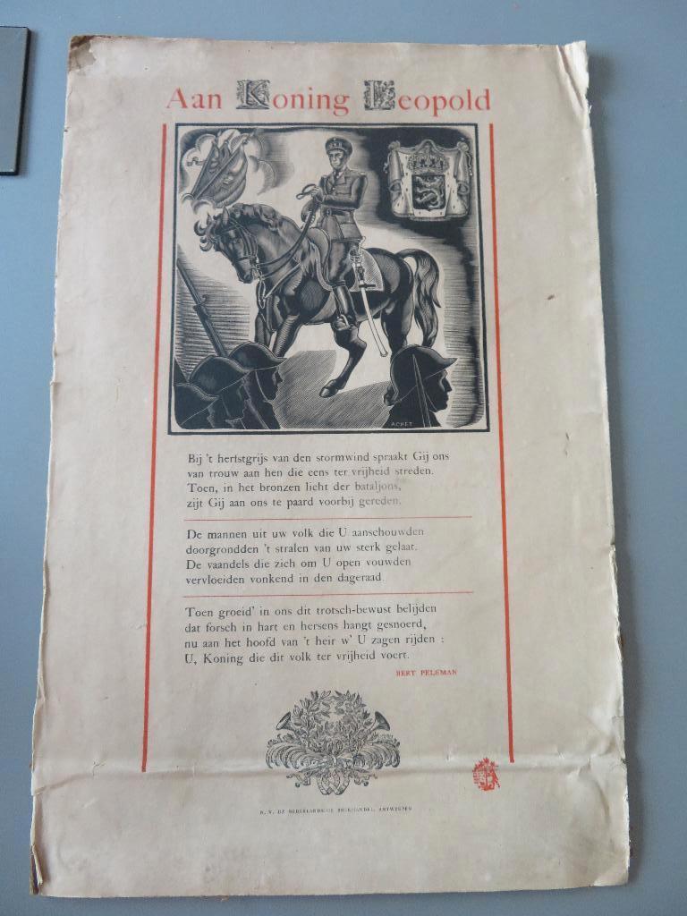 Grote poster Aan Koning Leopold Poezie Bert Peleman, Enlèvement ou Envoi, Comme neuf, Carte, Photo ou Gravure