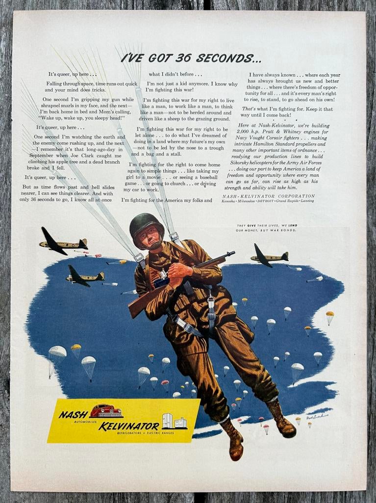 US WO2 advertentie NASH KELVIN. met parachutisten, airborne, Ophalen of Verzenden