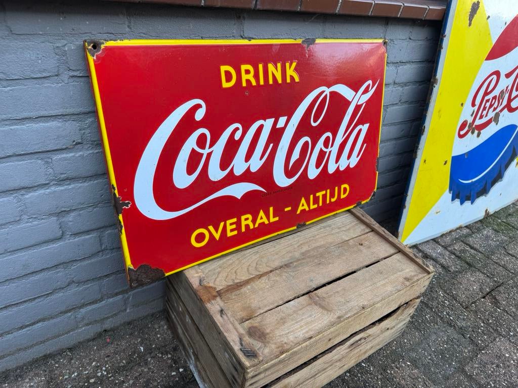 Oud Coca Cola emaille reclamebord, Verzamelen, Merken en Reclamevoorwerpen, Ophalen of Verzenden, Gebruikt, Reclamebord