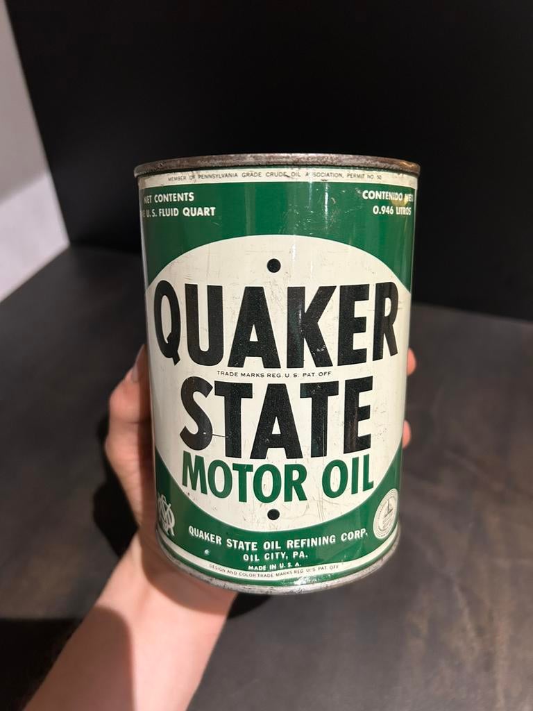 Olieblik olie blik Quaker state een oliekankje van een liter, Verzamelen, Ophalen of Verzenden, Zo goed als nieuw