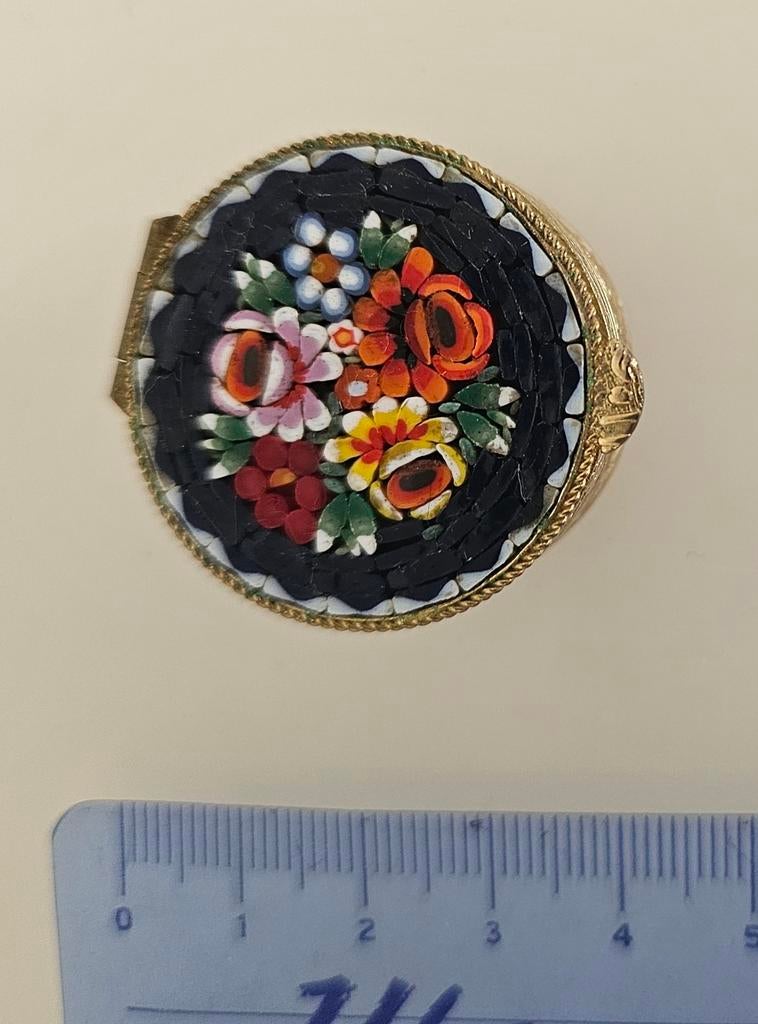 micro mozaik pillendoos rond donkerblauw, Antiek en Kunst, Ophalen of Verzenden