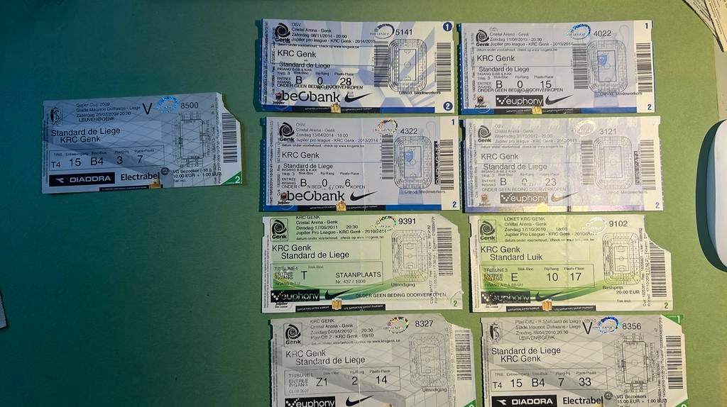 9 tickets RC Genk - Standard de Liège 2009 10 11 12 13 14, Envoi, Utilisé