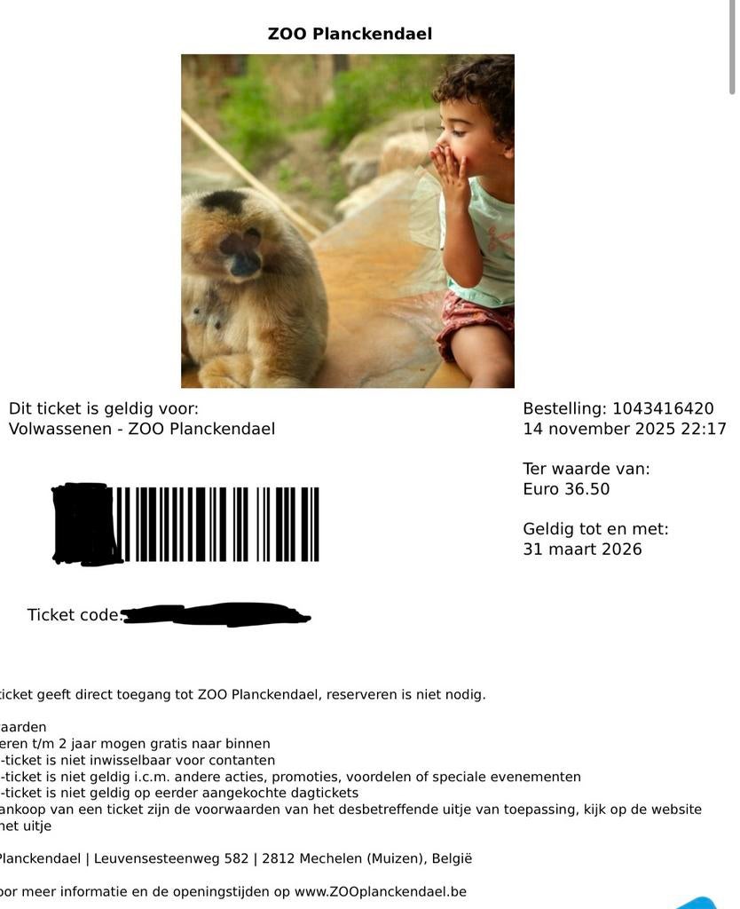 Billets pour le zoo de Planckendael - Adultes, Tickets & Billets, Trois personnes ou plus, Ticket ou Carte d'accès