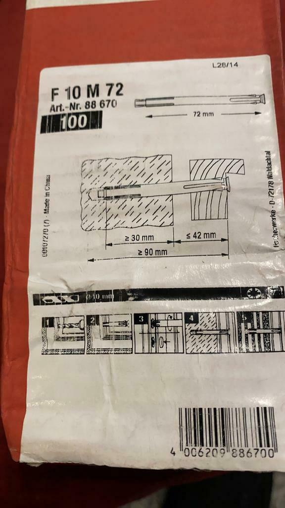 Fischer kozijnpluggen 100stuks, Doe-het-zelf en Bouw, Ophalen of Verzenden, Nieuw