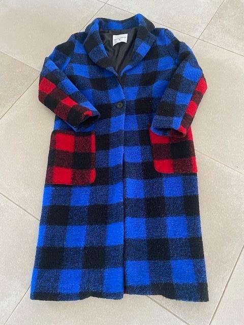 Geruite lange jas rood/blauw/zwart Frontstreet 8, Kleding | Dames, Maat 38/40 (M), Blauw, Ophalen of Verzenden, Gedragen