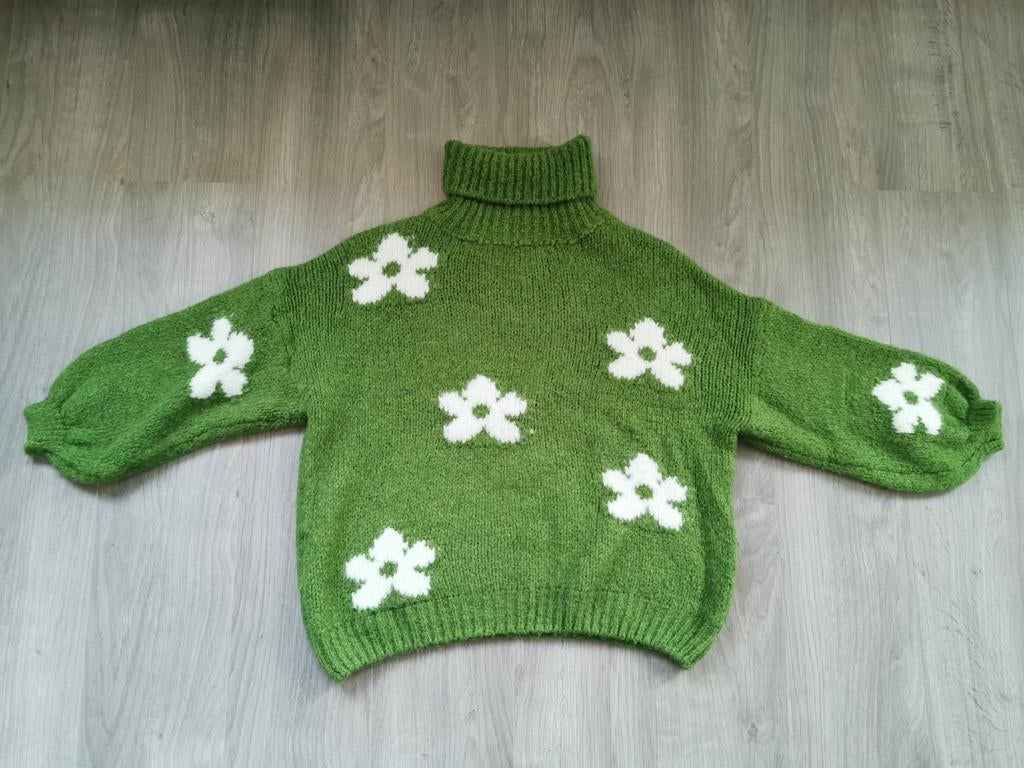 Groene trui bloemen - one size, Kleding | Dames, Ophalen of Verzenden, Gedragen, Maat 38/40 (M), Groen