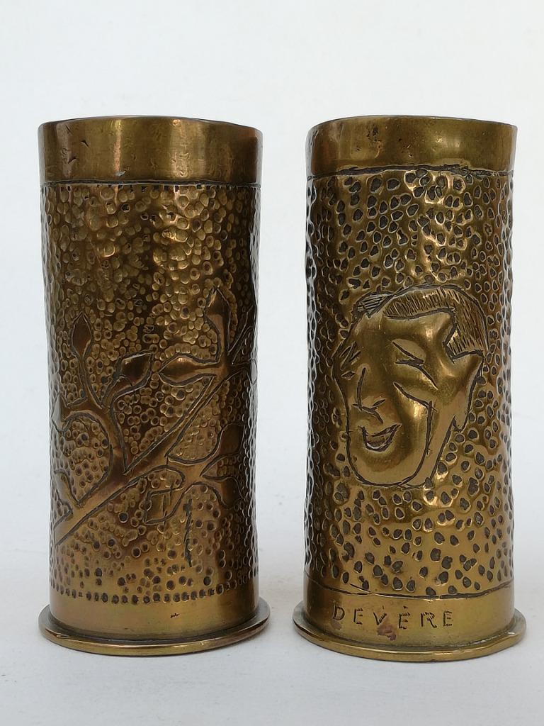 2 douilles 'pom pom' - trench art - Karlsruhe 1903 & 1905, Enlèvement ou Envoi, Marine, Douilles ou Pièces de fouille