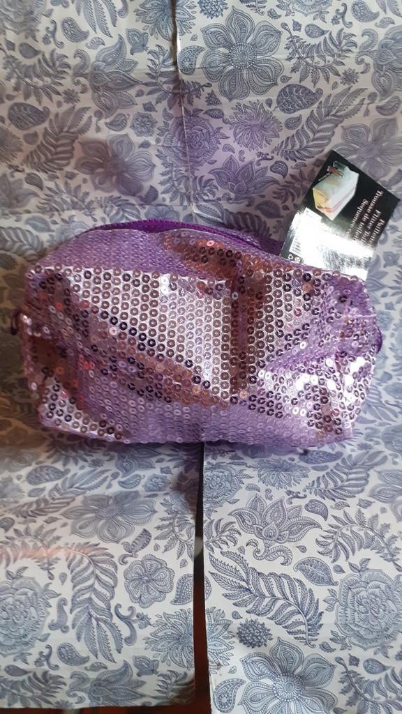 Trousse de toilette neuve paillettes mauve, Handtassen en Accessoires, Ophalen of Verzenden, Nieuw, Wit